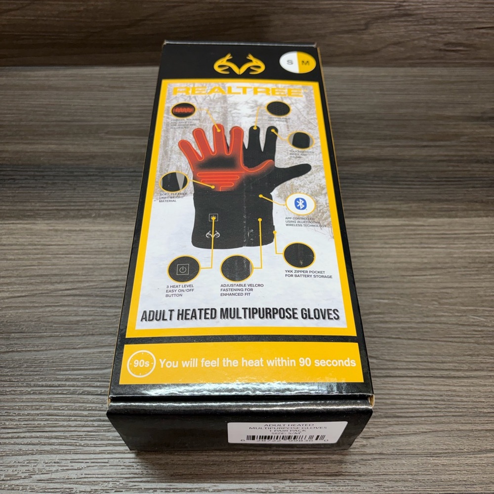 Realtree Heated Gloves Bluetooth Rechargeable Size S/M Black